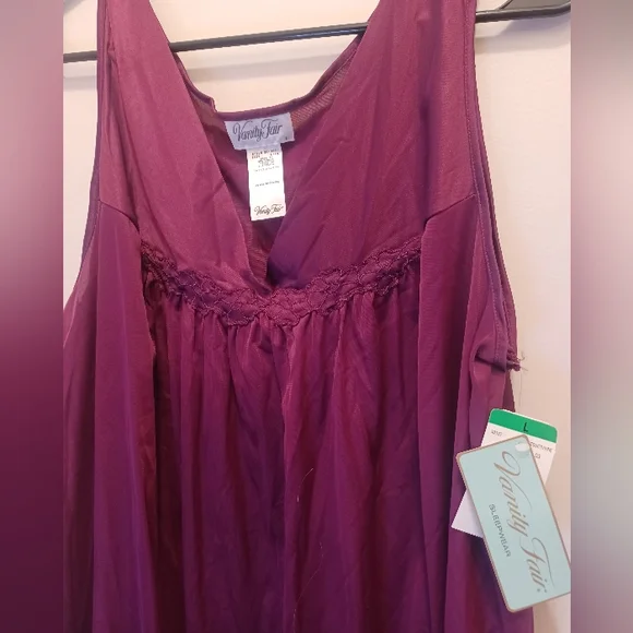NEW Vintage Vanity Fair fuchsia long lounge night gown sz L - Picture 2 of 3